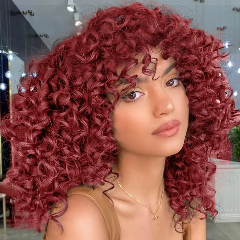 Synthetic Lace Front Wigs: 12 14 Inch Wine Red Short Curly  display picture 1