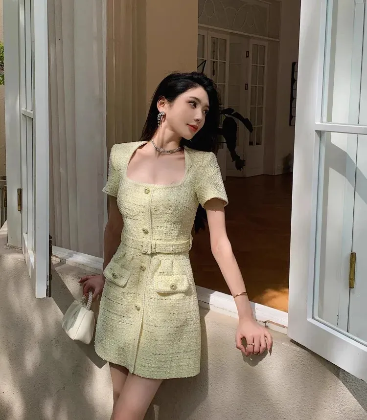DHgate.com:Chic Tweed Mini Dress - Womens Short Sleeved