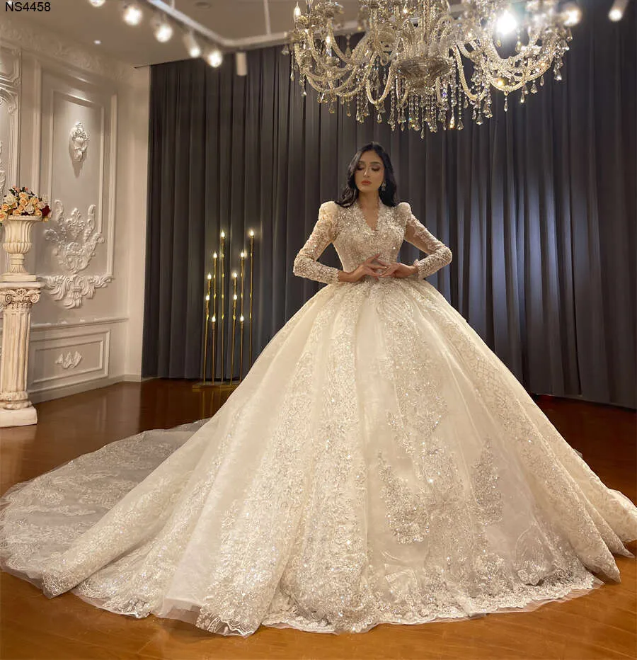 Custom Made Long Sleeve Lace V Necke Wedding Dress De 946,48 € | DHgate, image size:900x932