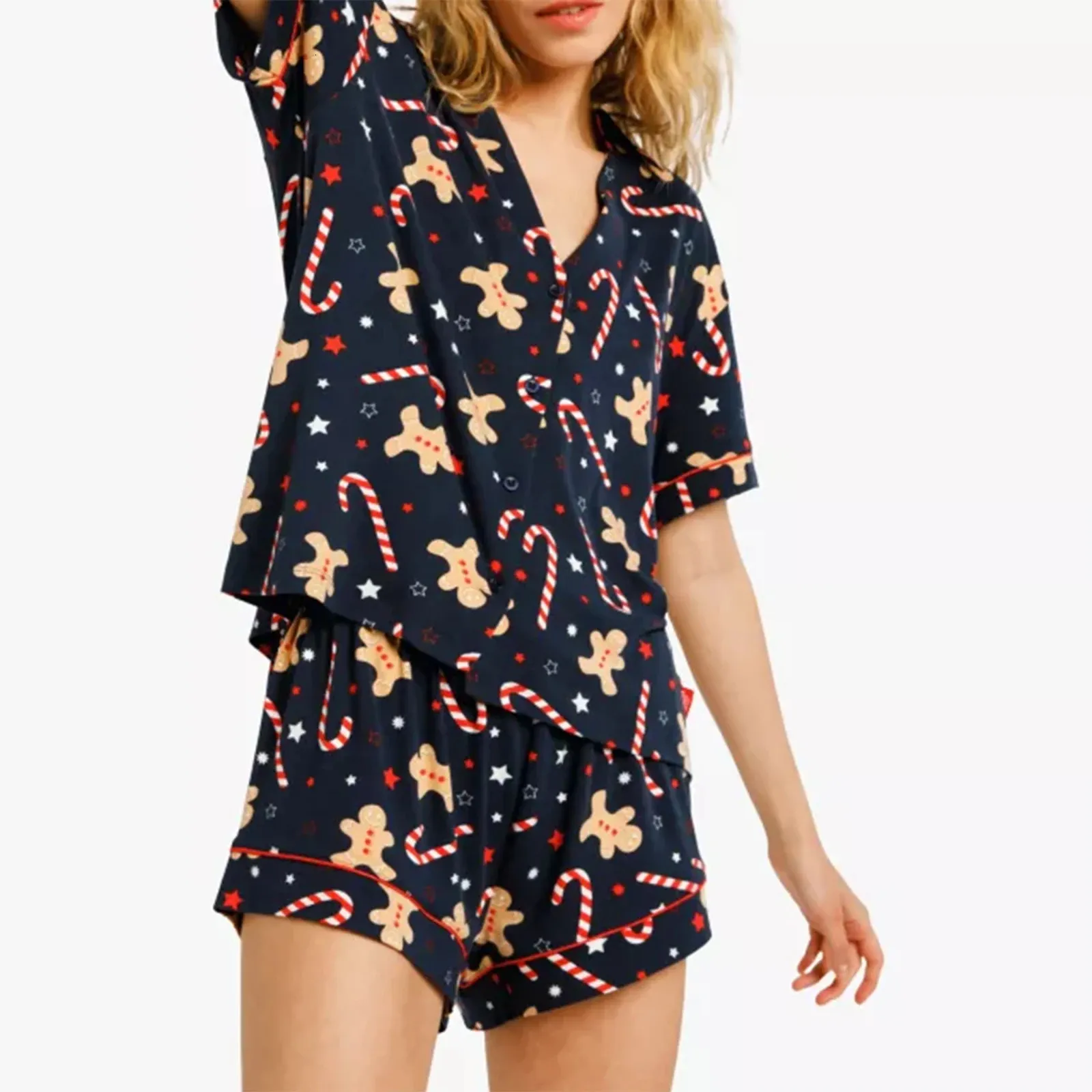 Save Big on Bulk Short Christmas Pajamas Mens Pajama Set Festive Printed  Two Piece Sleepwear, Lightweight Christmas Pajama Shorts Set, Short Sleeve 