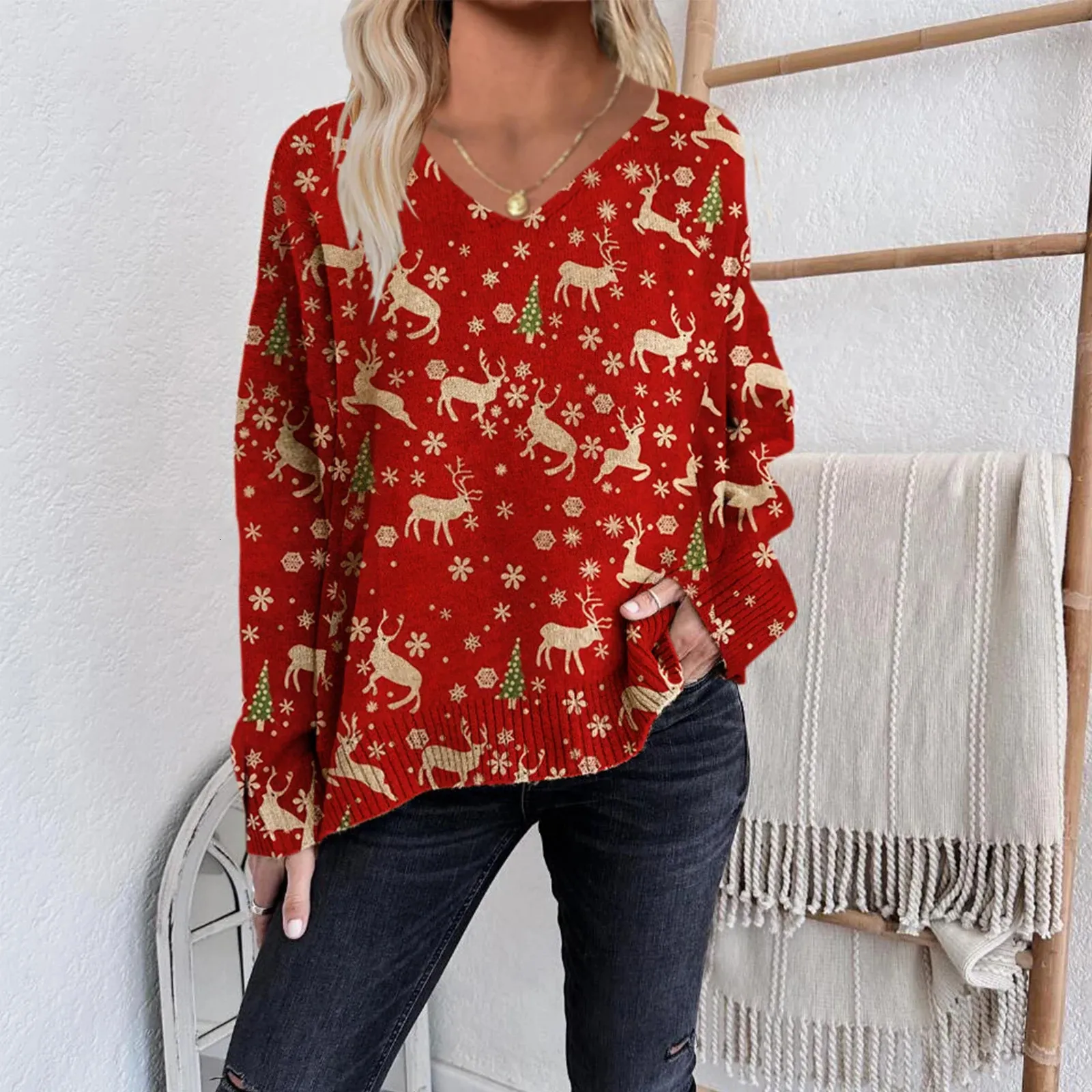 Festive Women's V Neck Christmas Jumper Save Big On Bulk