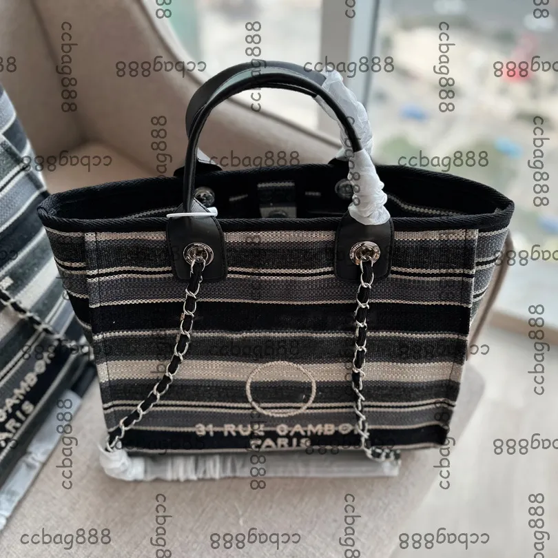 French Denim Canvas Stripe Beach Deauville Newbury Chain Tote With Silver Metal Hardware Large Capacity Shoulder Handbag For Women Shopping Pocket 33x25CM And 38x30CM From Ccbag888 82 DHgate.Com