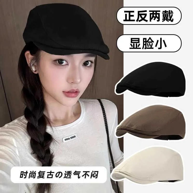 Berets British style solid color forward hat for women versatile in summer reverse wearing duck tongue beret painters newsboy hat spring and autumn