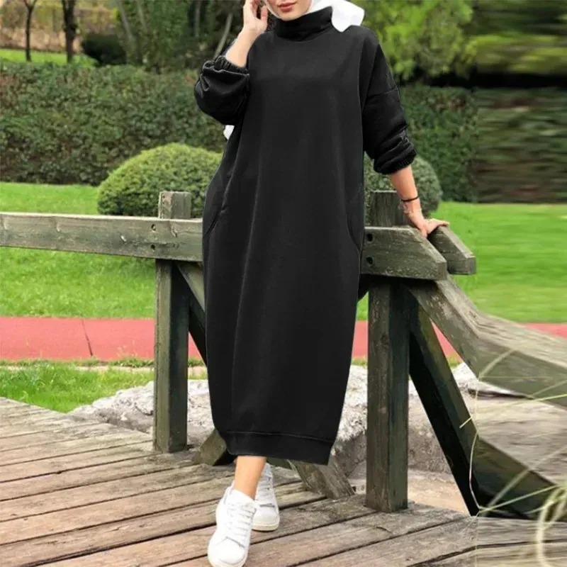 Plush Tutleneck Hoodie for Women - Autumn/Winter Casual womens Long sweatshirt dress with Long Sleeves and Loose Fit (Style #241007)