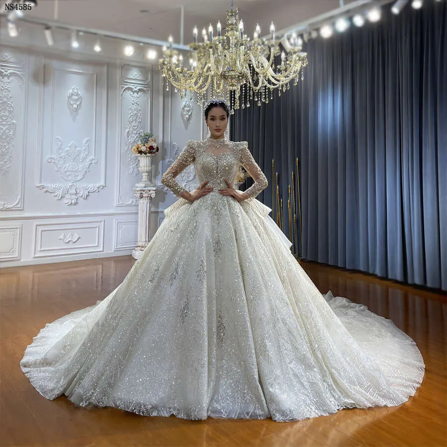 slim fit dress slacks Shiny Wedding Dress Bree with A High Front Slit Light Ivory / Custom Size main image 0