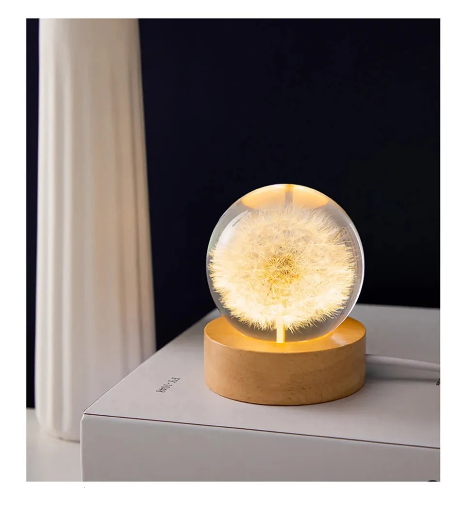3D Dandelion Crystal Balls Luminous Immortal Flower Decorative Gift ...