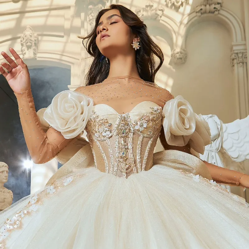 Beige Quinceanera Dress Ball Gown Off The Shoulder 3D Floral Applique  Beaded Tulle Corset Sweet 16 Dress from Dhgate Quinceanera Dresses - price  319.0
