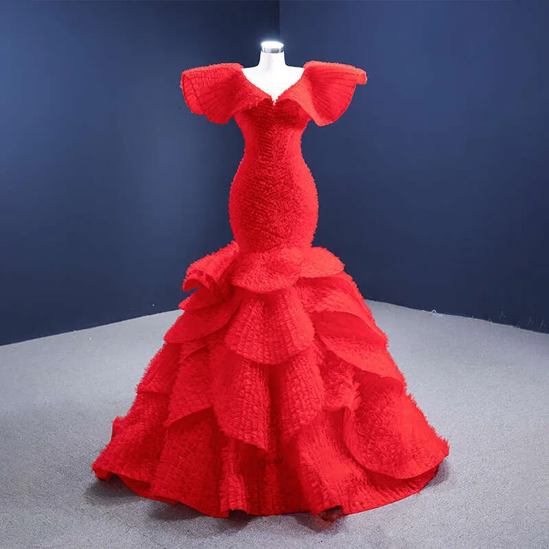 RSM Collection Red Fishtail Fishtail evening dress - 67286 Layers, Slim Fit, Exquisite Tulle, Backless, Perfect for Prom and Parties