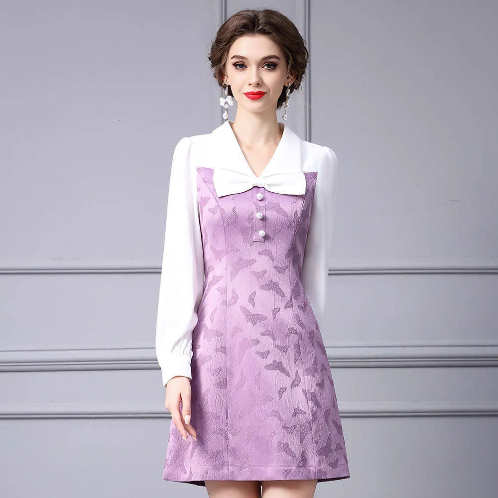 Brand Smart Stylish Ladies Butterfly Bow Jacquard Patchwork A Line Dress  Purple Texture Autumn 2025 From Clothing959421, $106.65 In Bulk | DHgate.Com