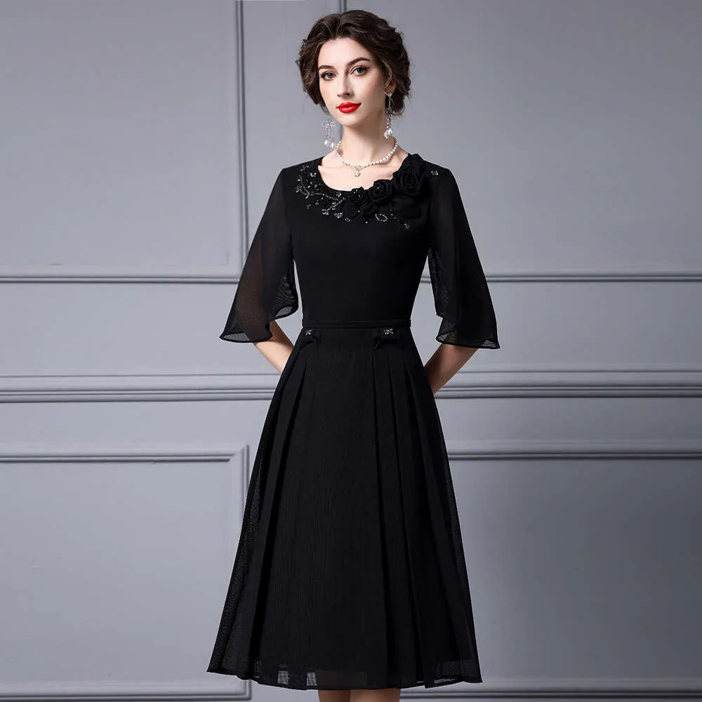 Elegant Black A Line Dress With Floral Appliqu & Sheer 3/4 Sleeves  High  Waist Evening Wear For Weddings & Events From Clothing959421, $132.7 In  Bulk | DHgate.Com