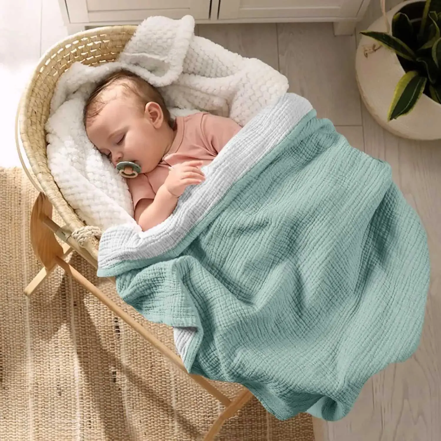 Jay & Ava Baby Muslin Blanket - 42" X 42" 4-Layer Cotton, Soft Receiving Blanket For Crib, Toddler (Green Winter Forest) - View #4