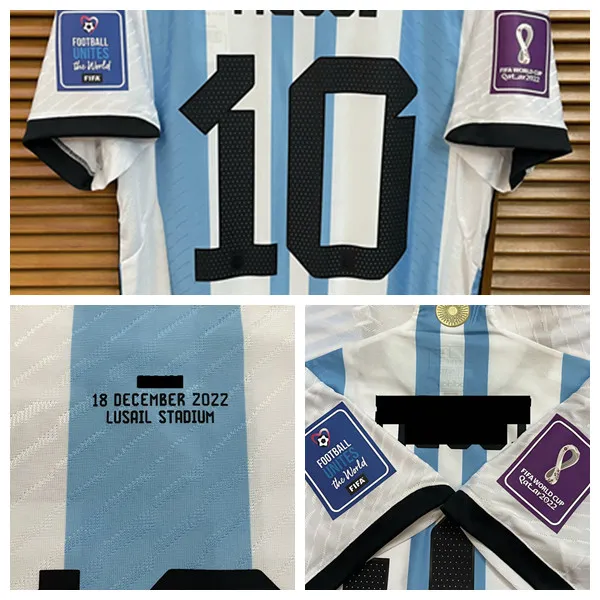 Argentina WC Jersey Di Maria Match Worn Player Issue Final Home Shirt  with Custom Patches Sponsor