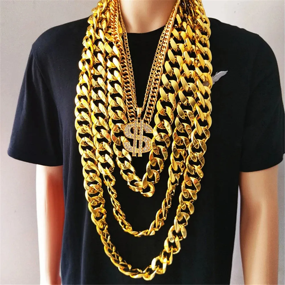 Hip Hop Gold Color Big Acrylic Chunky Chain Necklace For Men Punk ...