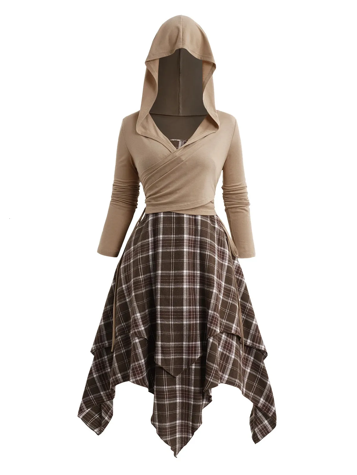 Women Plaid Print Layered Handkerchief Cami Dress and Cinched Surplice  Hooded T-Shirt Two Piece Set Floor-Length Sleeveless Vest from Dhgate Two  Piece Dress - price 55.36
