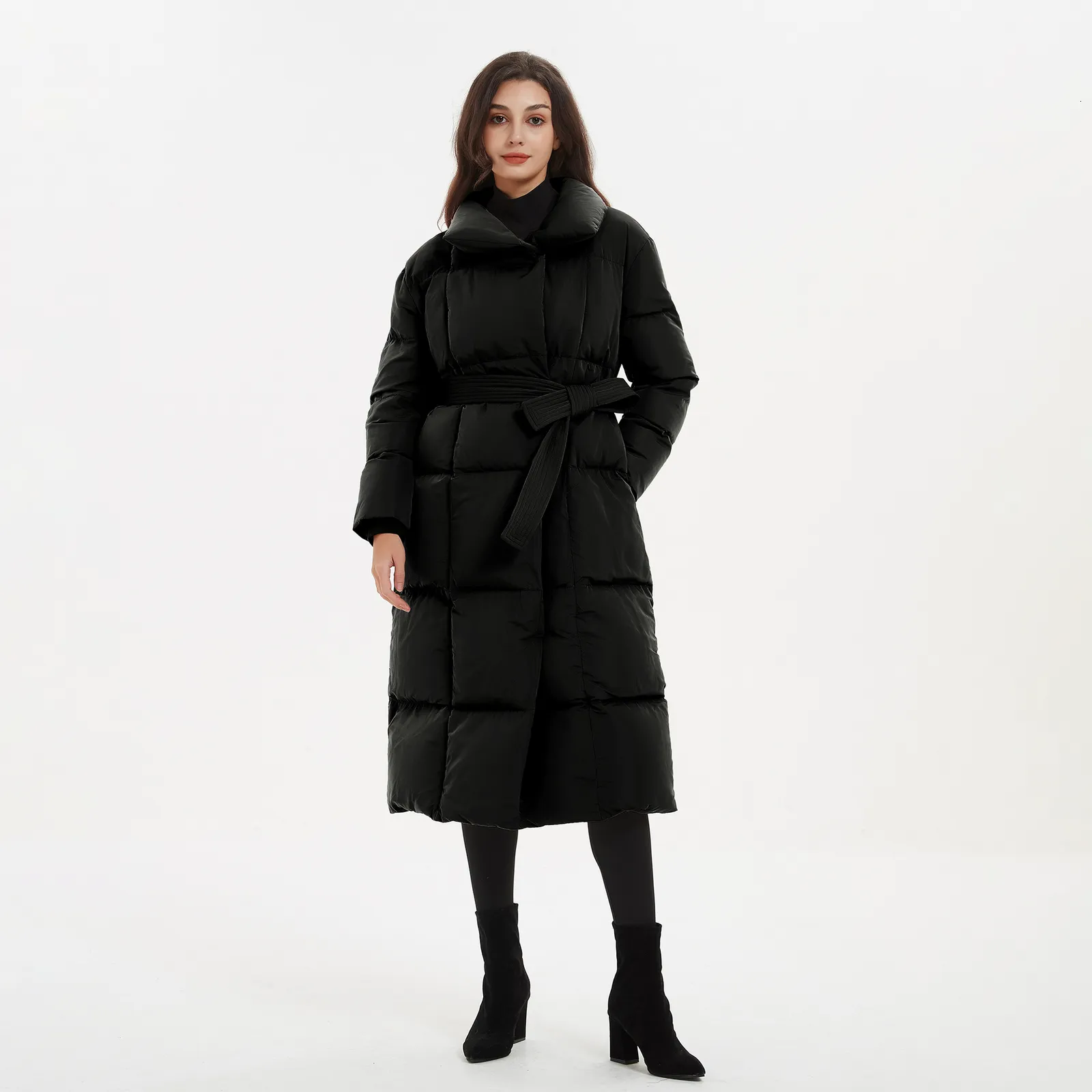 Malina Elegant Cotton Parka Belted Puffer Coat With Tie Belt Thick 