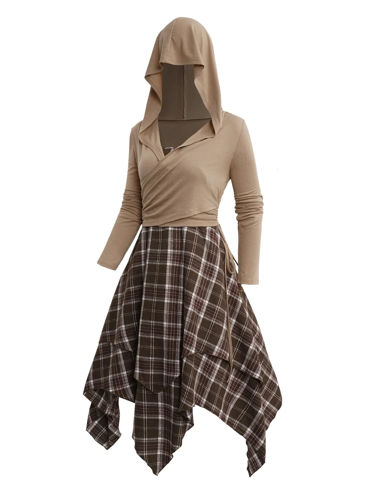 Women Plaid Print Layered Handkerchief Cami Dress and Cinched Surplice  Hooded T-Shirt Two Piece Set Floor-Length Sleeveless Vest from Dhgate Two  Piece Dress - price 55.36