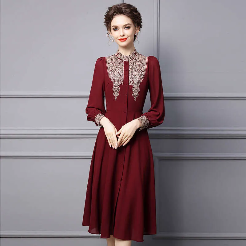 Autumn 2021 Pear-Shaped Long Black dress with Stand-Up Collar and for a Thin, Long Sleeve Skirt