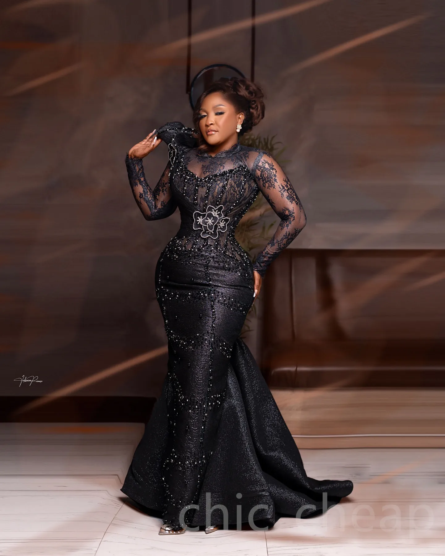 HOT Black Mother Long Sleeve Mother Of The Bride Gowns Black