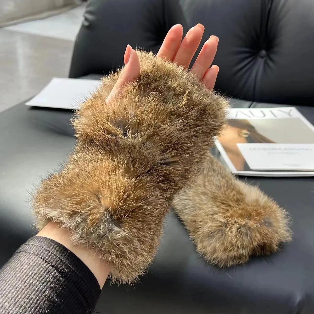 Premium Rabbit Fur Gloves: Women's Winter Warm Knit Mittens - Soft ...