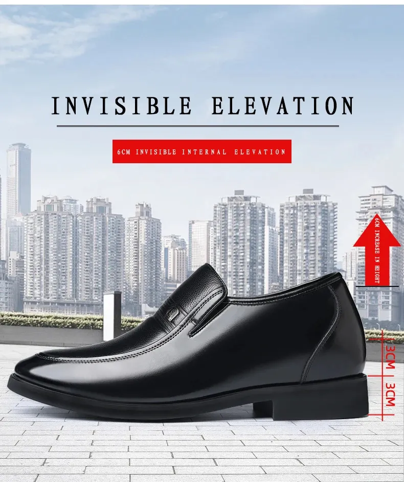View of Elevated Style: Premium Leather Dress Shoes with 6cm Height Boost ...