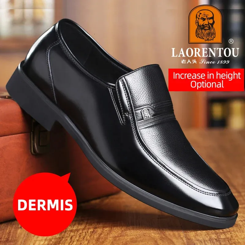 Elevated Style: Premium Leather Dress Shoes with 6cm Height Boost ... - Black Premium Leather Dress Shoes With Cushioned Insoles