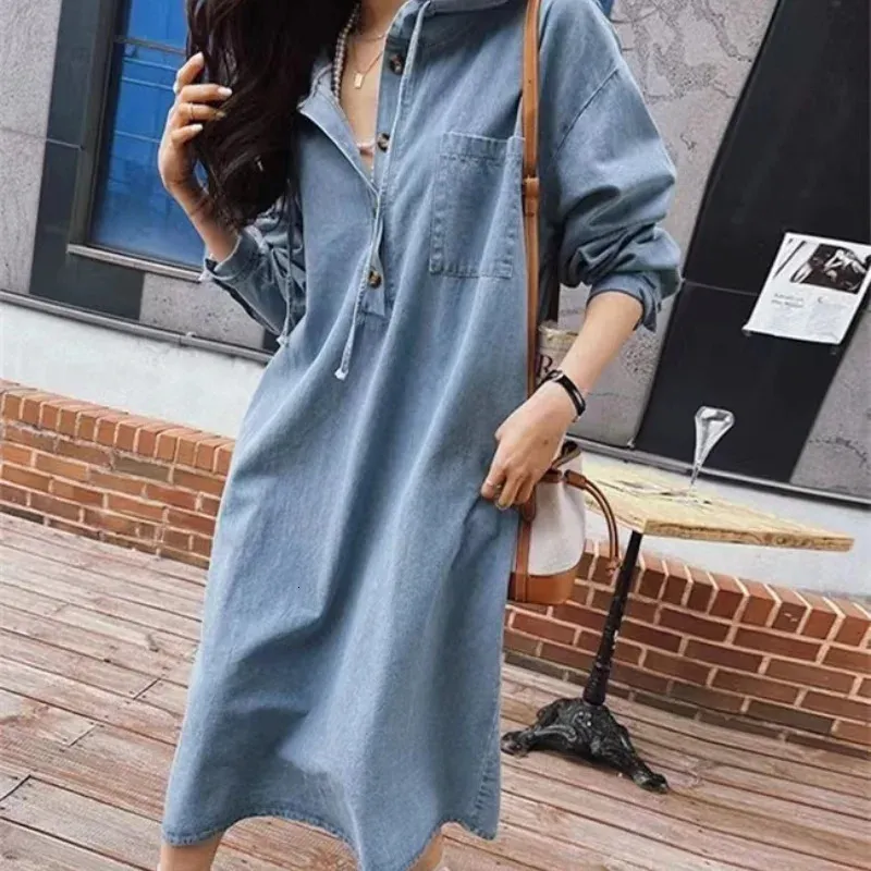 Save Big on Bulk Spring Korean Denim Dress Korean Style 2024 Spring Long  Sleeved Hooded Denim Dress For Women Casual Maximum Length Jeans For Women 