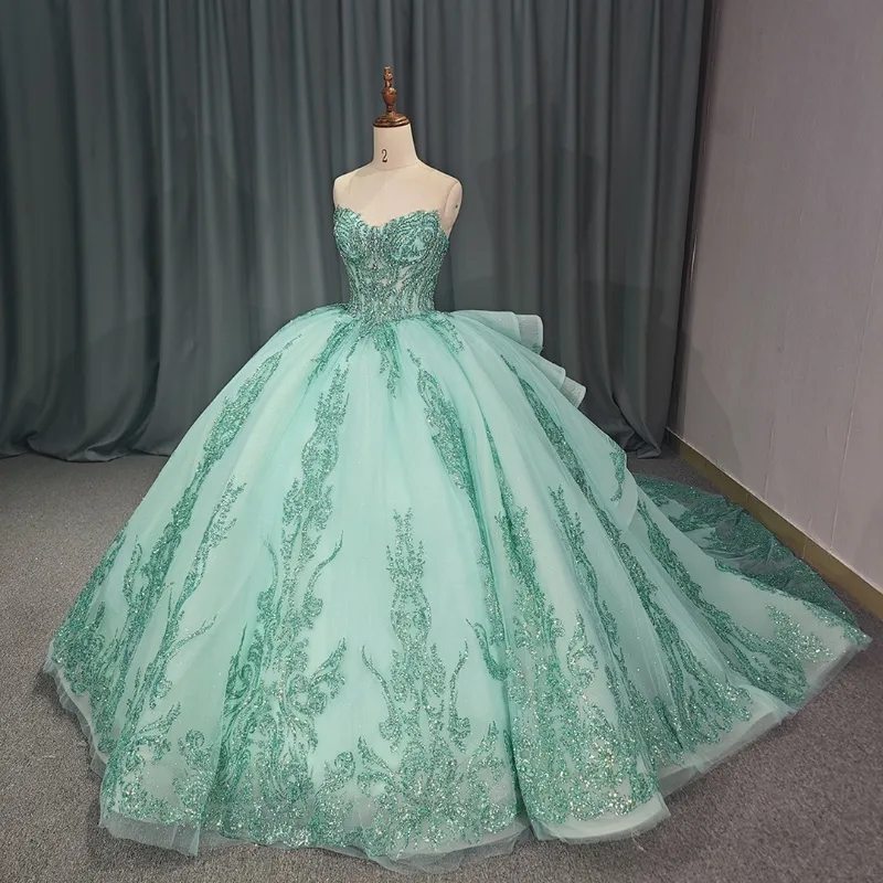 green emerald velvet dress Mint Green Floral Lace Handmade Flowers Quinceanera Dresses lace-up co   formalgowns