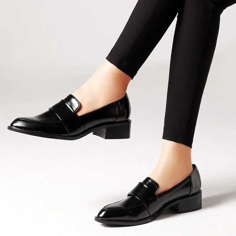 Bulk Womens Black Leather Casual Loafers Comfortable Flat Shoes