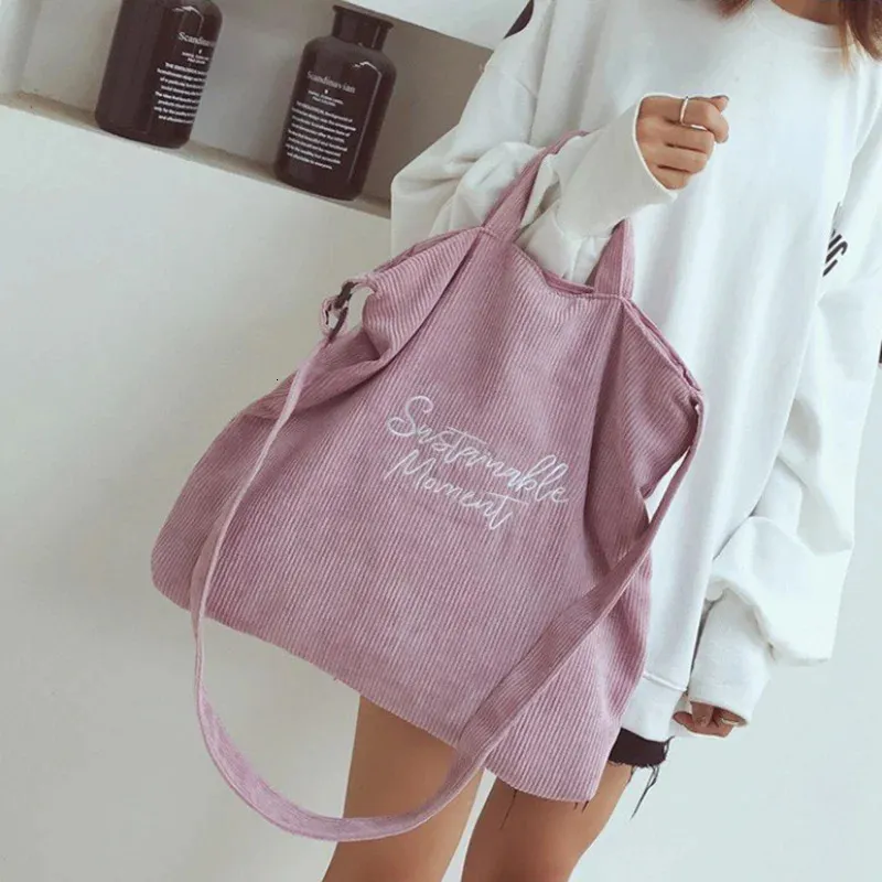 Corduroy Tote Bag - Casual Women's Shoulder Bag, Korean Fashion ...