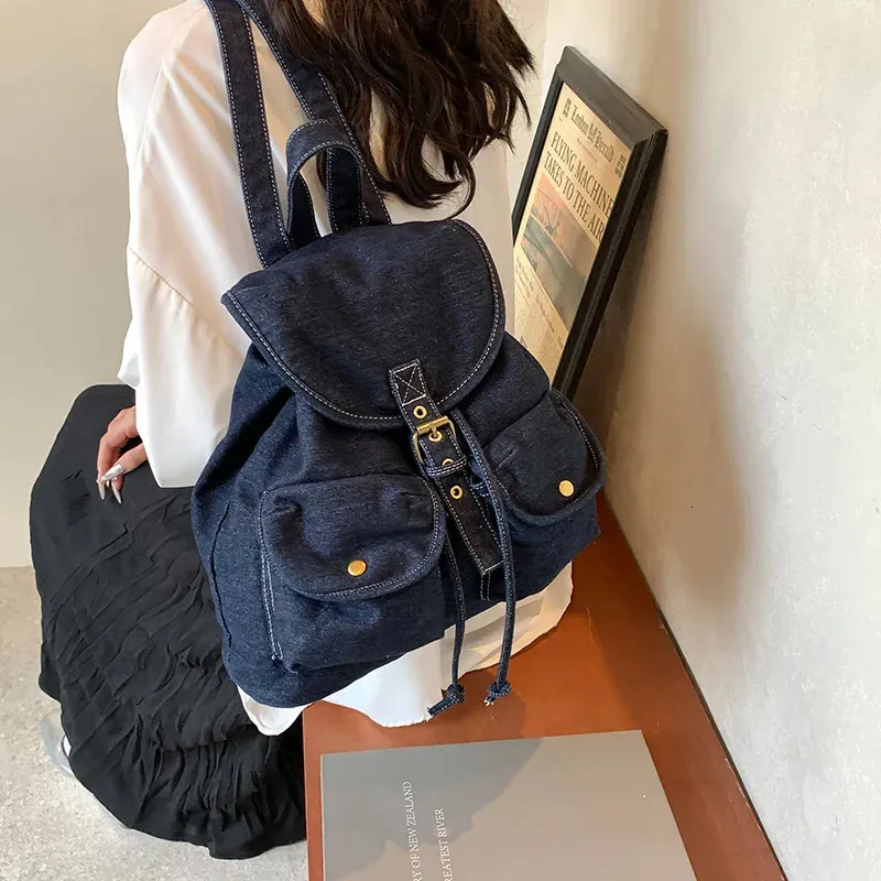 Mini PU Drawstring Backpack, Denim Style Rucksack From
