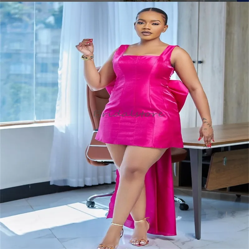 Prom Dresses Hot Pink Short Cocktail Dress Square Neck Mini Party