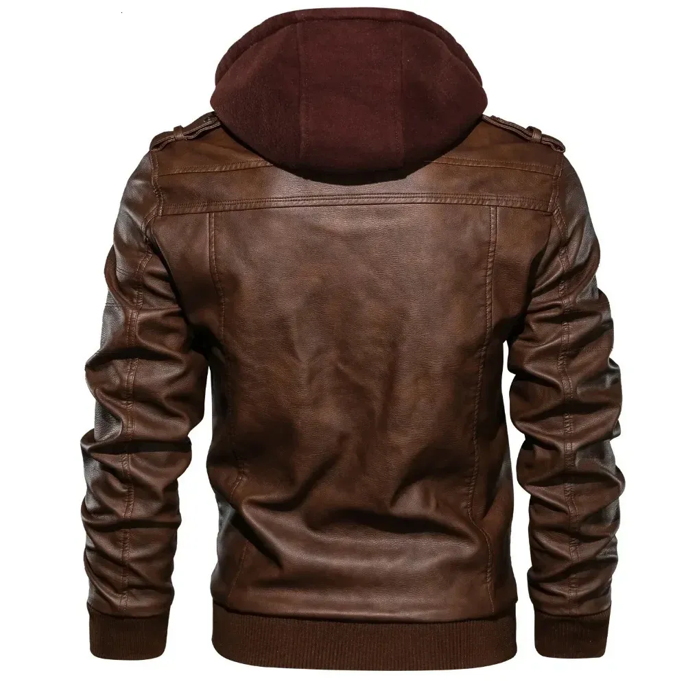 Mens Brown Faux Leather Motorcycle Jacket, Autumn Winter Oblique
