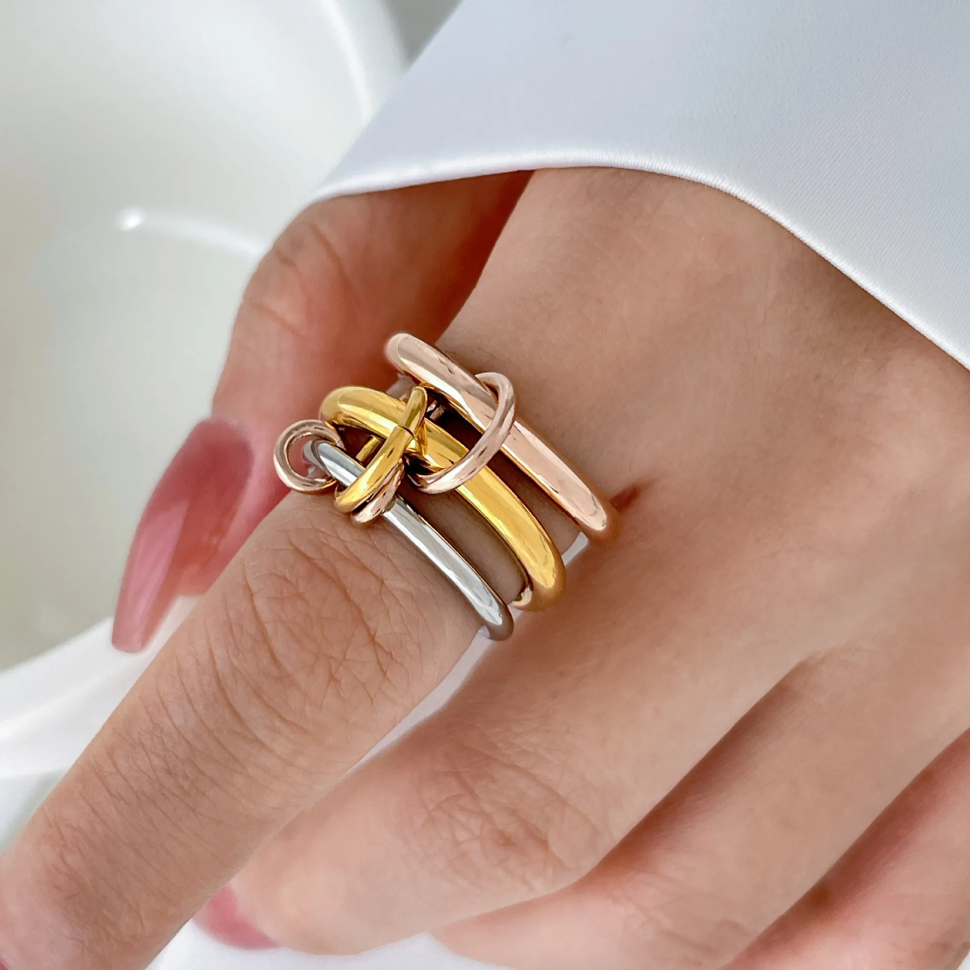 Designer Four Piece K Gold Chunky Gold Ring Set With Diamond Designer Four Piece K Gold Chunky Gold Ring Set With Diamond