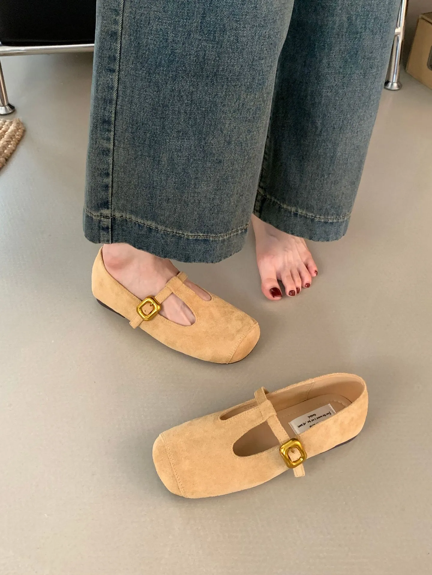 Besplatna dostava nove muške elegantne cipele balerinke dizajnerske cipele ženske okrugle cipele s niskom petom, polu-kopčač, ženske crvene plave smeđe_voghion.com