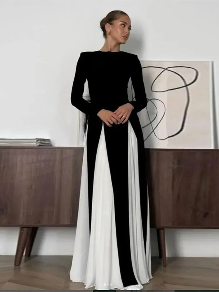ladies black and white dress PromGirl Long Prom length skirt that smooths over the hips before opening in a side slit Skater Maxi Dress Black White