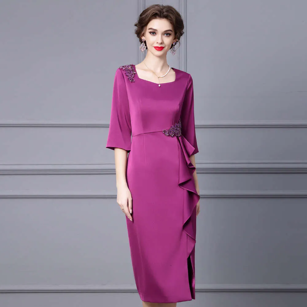 plus size nursing dresses formal Plum Ribbed Mock Neck Ruched Long Sleeve Maternity Dress main image 1