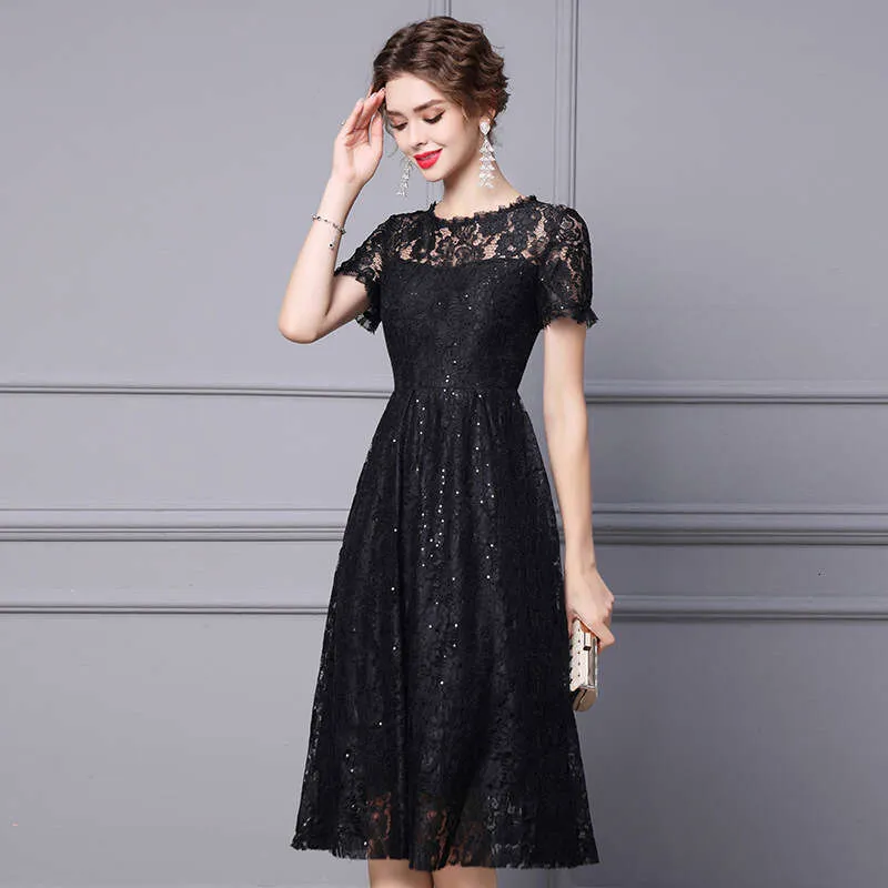 Black Dress Lace Sequin Short Sleeve A Line Silk... From Clothing959421,  $83.8 In Bulk | DHgate.Com