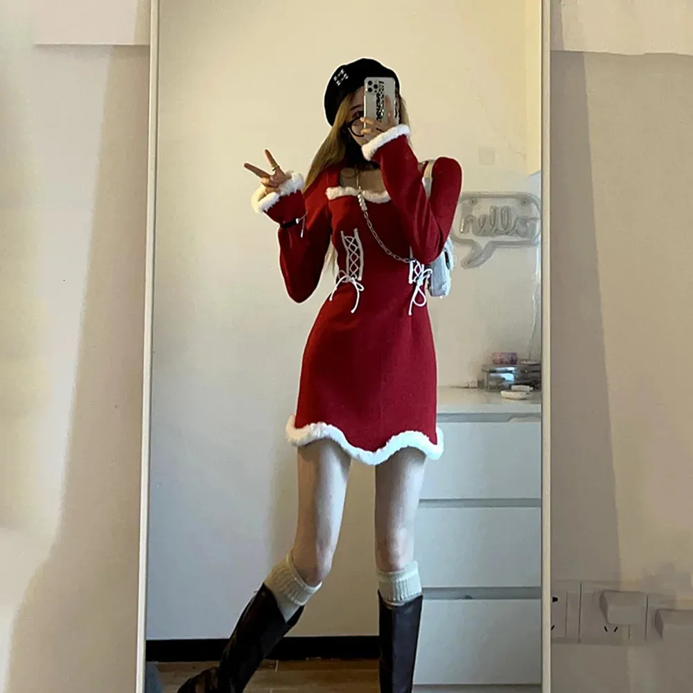 Festive Red Holiday Dress With Faux Fur Trim And Lace Up Front – Christmas  Party & Clubwear From Domainstore, $29.37 In Bulk