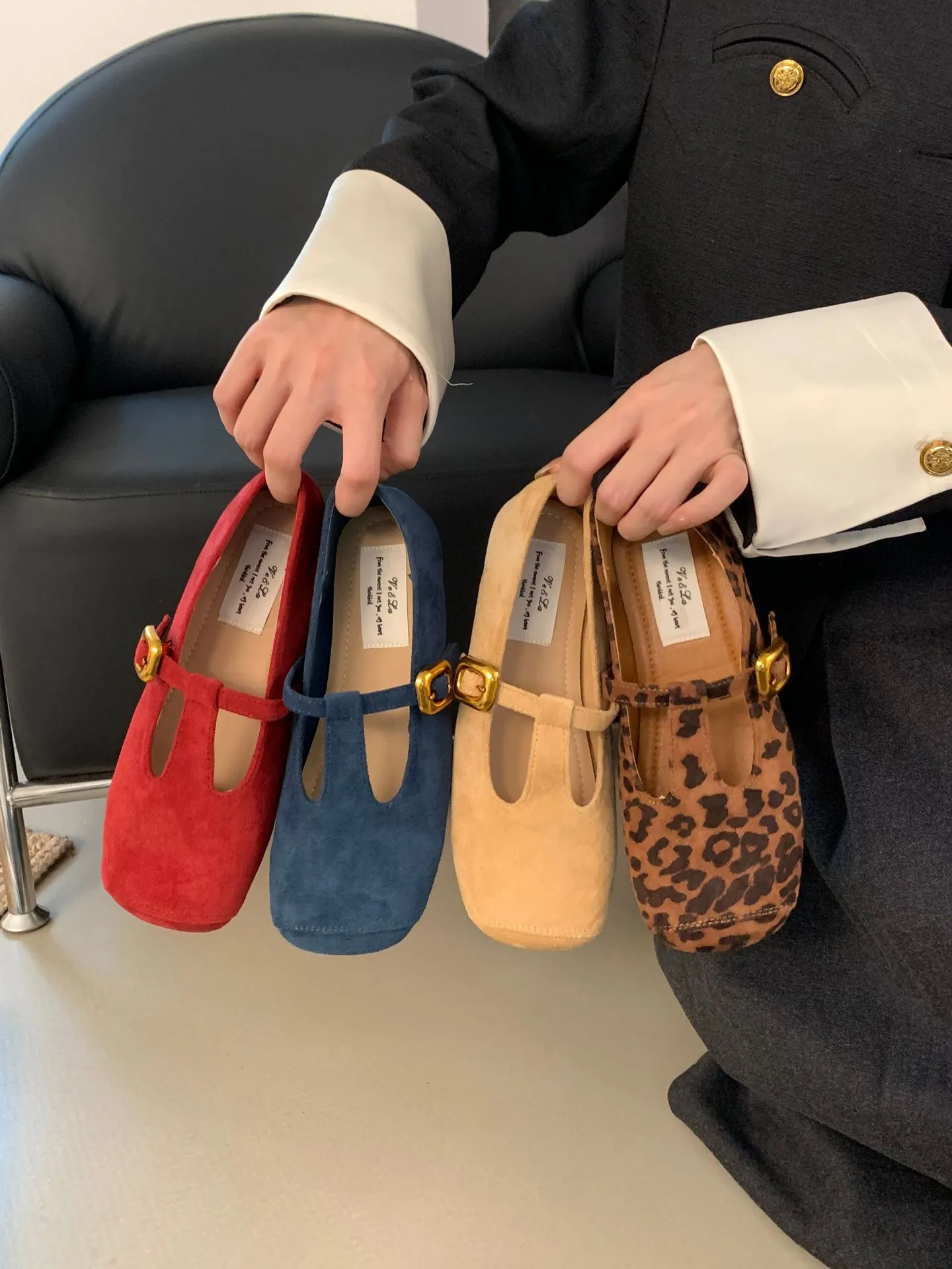 Besplatna dostava nove muške elegantne cipele balerinke dizajnerske cipele ženske okrugle cipele s niskom petom, polu-kopčač, ženske crvene plave smeđe_voghion.com