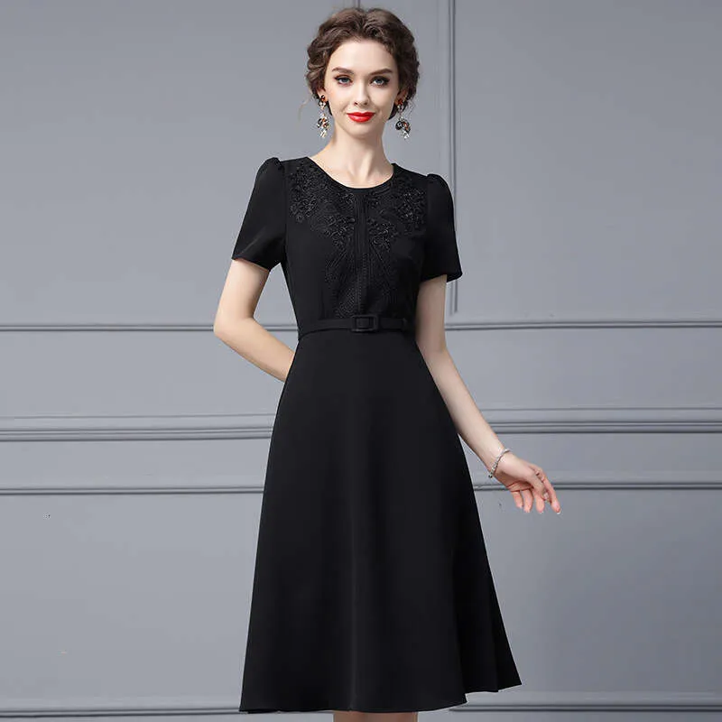 Black Midi Dress With Belt, A Line Skirt, Elegant Style | DHgate