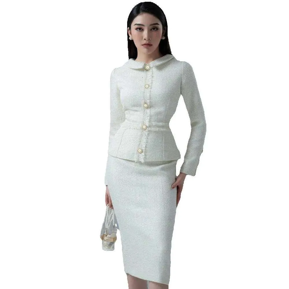 Set Di Abiti Da Due Pezzi In Tweed Bianco Femminile Vestito Di