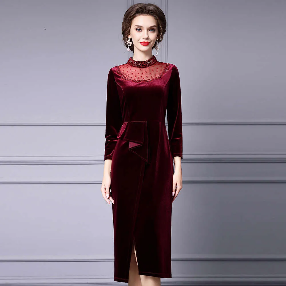 Save Big on Bulk Smart Dresses For Ladies Smart Elegant Gold Velvet Studded  Mesh Dress Lace Detail, Wrapped Buttocks Design Autumn Winter Fashion For  ...