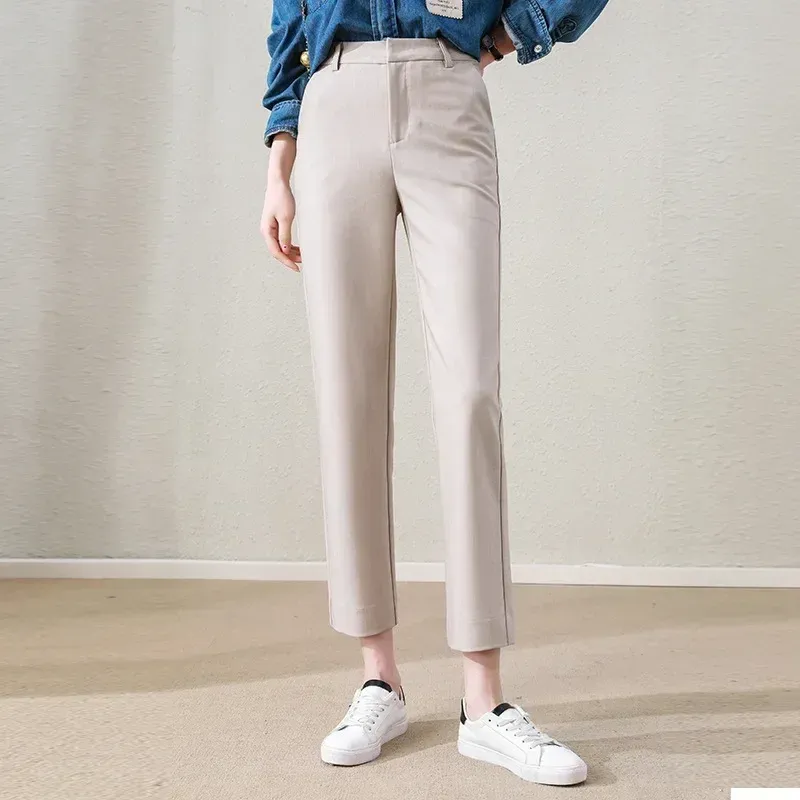 Business Casual Pants Women: Black Ankle Length Cotton Trousers
