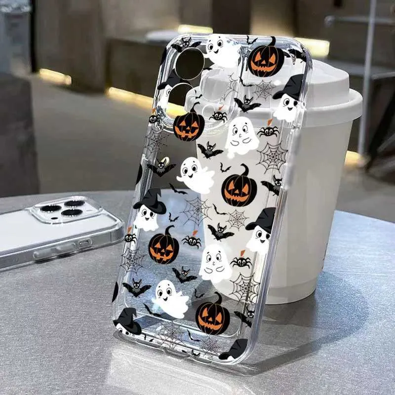 Halloween iPhone Case Spooky Pumpkin, Ghost Bat Design Fits iPhone  11-16 Pro Max, XS, XR, 7, Plus, SE Transparent Protective Cover