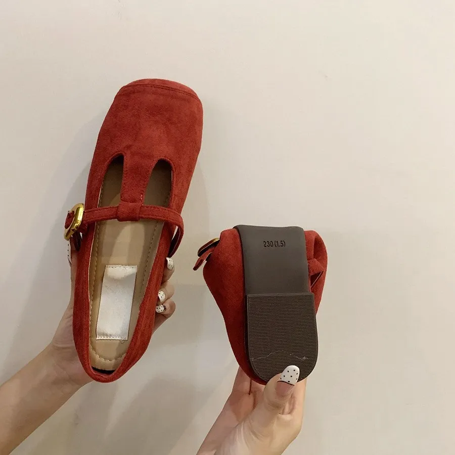 Besplatna dostava nove muške elegantne cipele balerinke dizajnerske cipele ženske okrugle cipele s niskom petom, polu-kopčač, ženske crvene plave smeđe_voghion.com