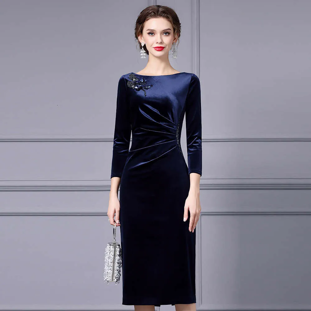 navy blue dress for baby girl Winter Womens Dress 2024 New Autumn Commuting Style Gold Velvet Nail  Diamond Undercover Skirt Temperament Short Sexy Denim Dress High Waist Dress  From Clothing959421, $88.38
