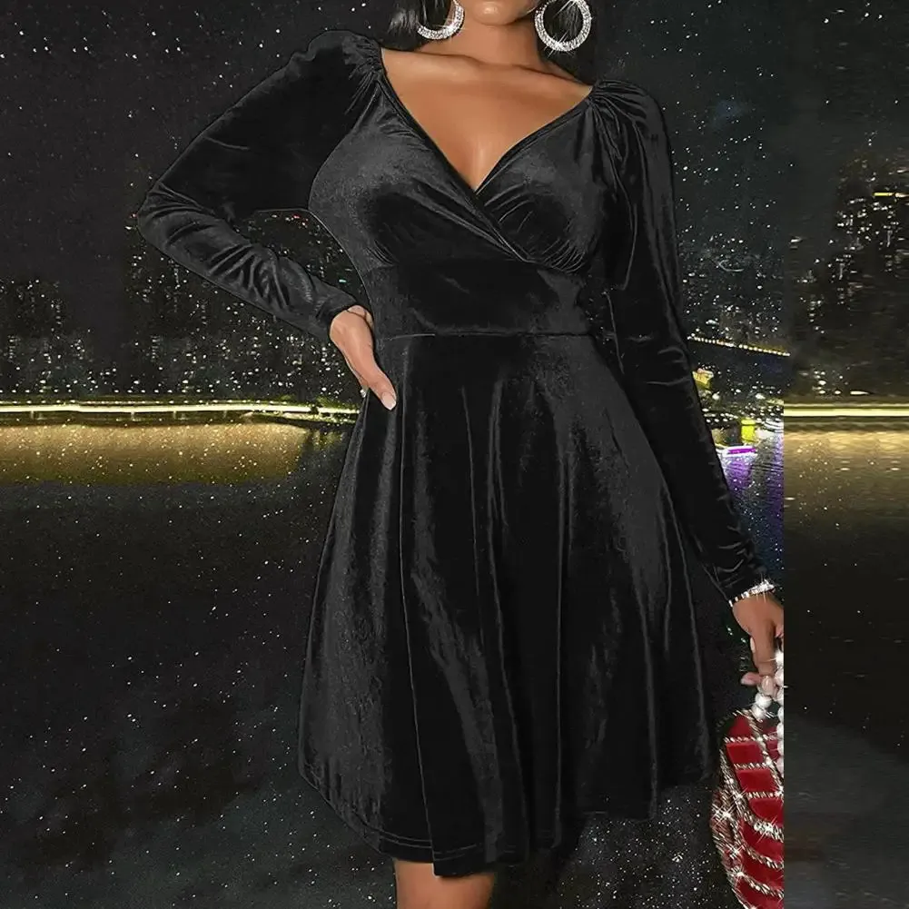 Cóctel Vestido Negro Corto Terciopelo Elegante Vestido Vestido
