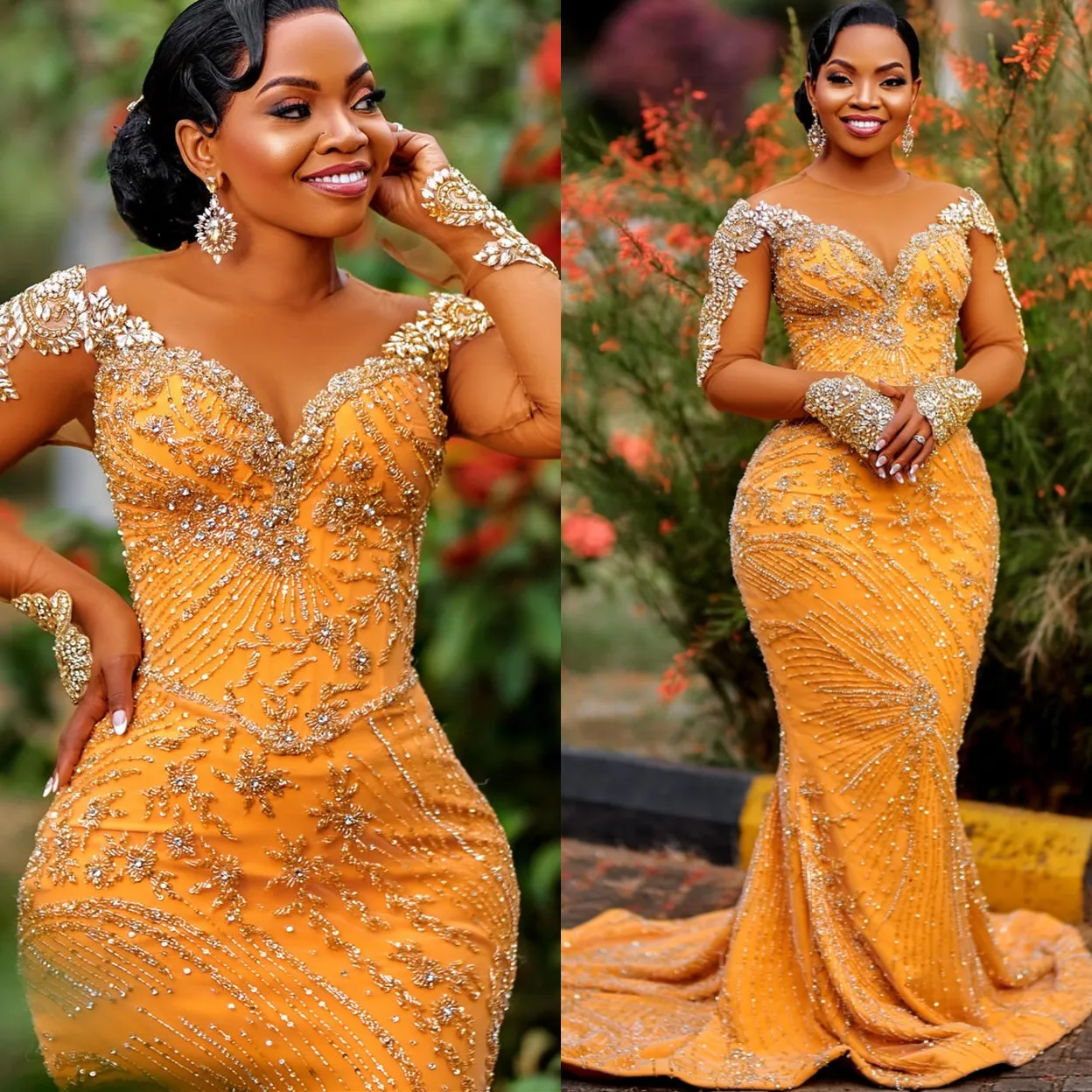 Yellow Mermaid Prom Dress Beaded Rhinestone Evening Shop