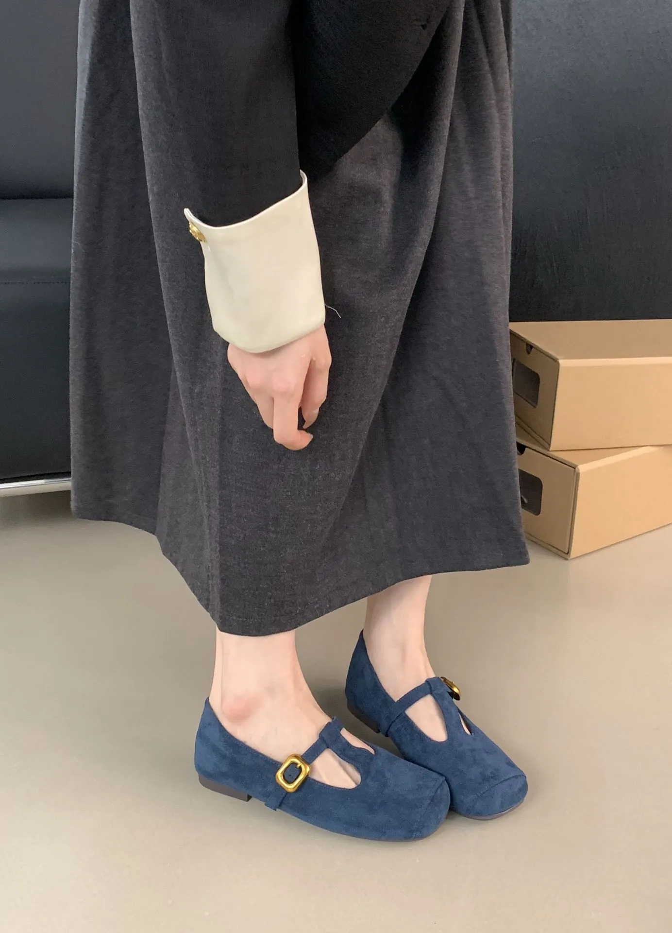 Besplatna dostava nove muške elegantne cipele balerinke dizajnerske cipele ženske okrugle cipele s niskom petom, polu-kopčač, ženske crvene plave smeđe_voghion.com