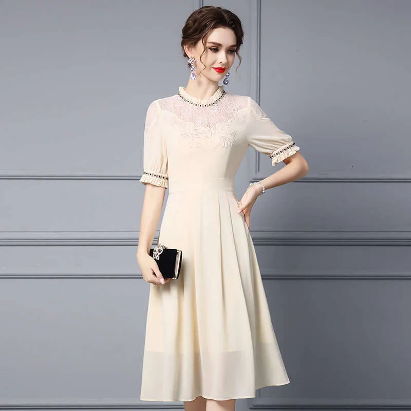 chinese dress ladies Amal Clooney Cinched Waist Quarter Sleeve A-line Dress in Cream – Celebrity  Designz main image 0